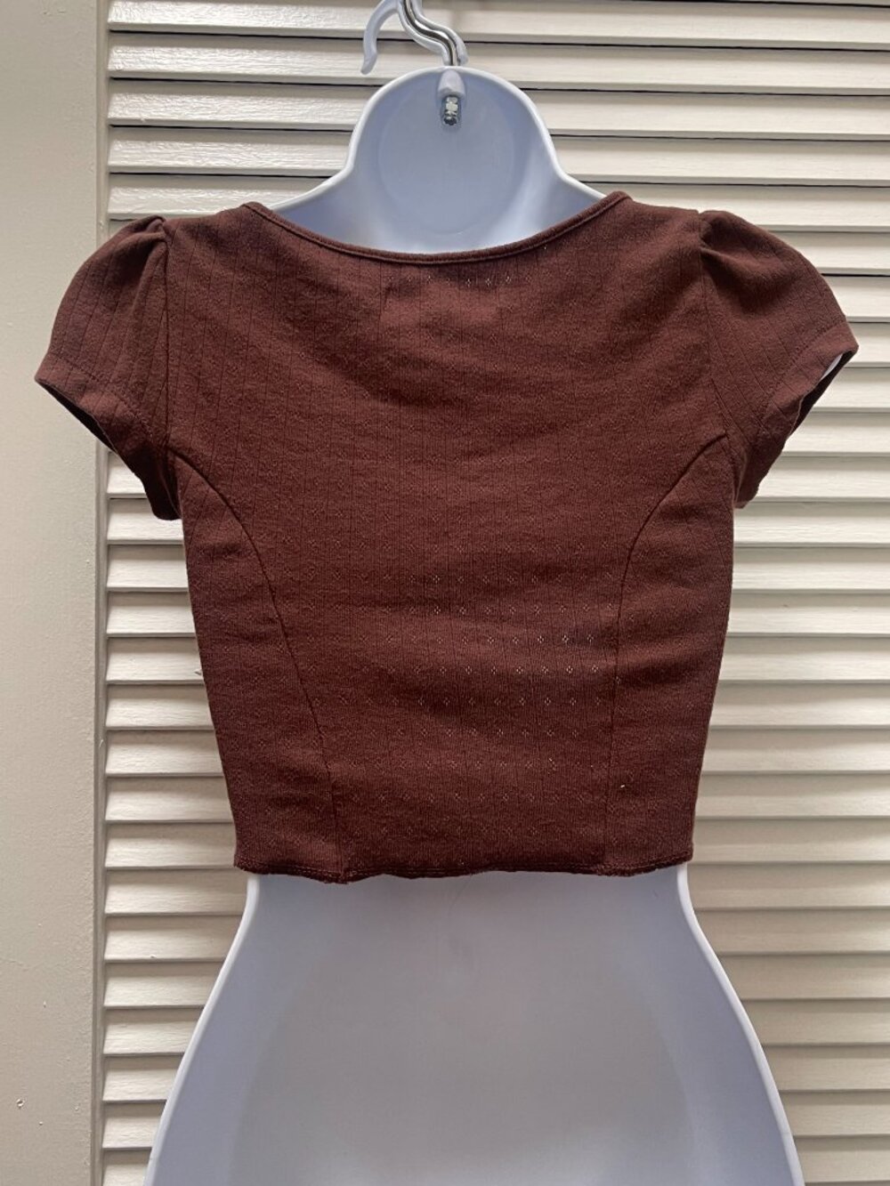 Urban Outfitters Chocolate Brown Puff Sleeve Coquette Crop Top XS - Picture 2 of 9